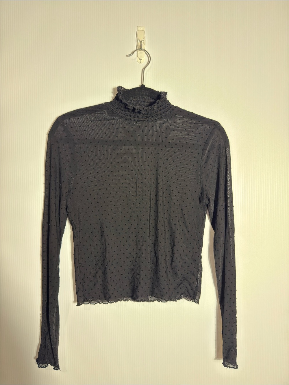 Forever 21 Mesh Swiss Dot Mock Neck Long Sleeve Top Size L Romantic Goth